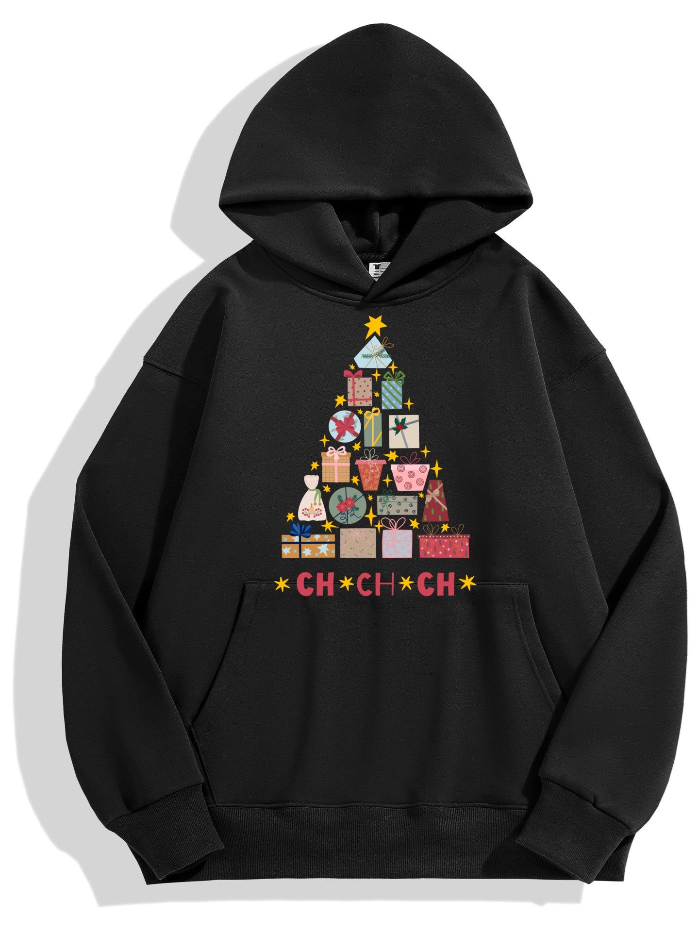 Christmas Tree Printed Cotton Hoodie