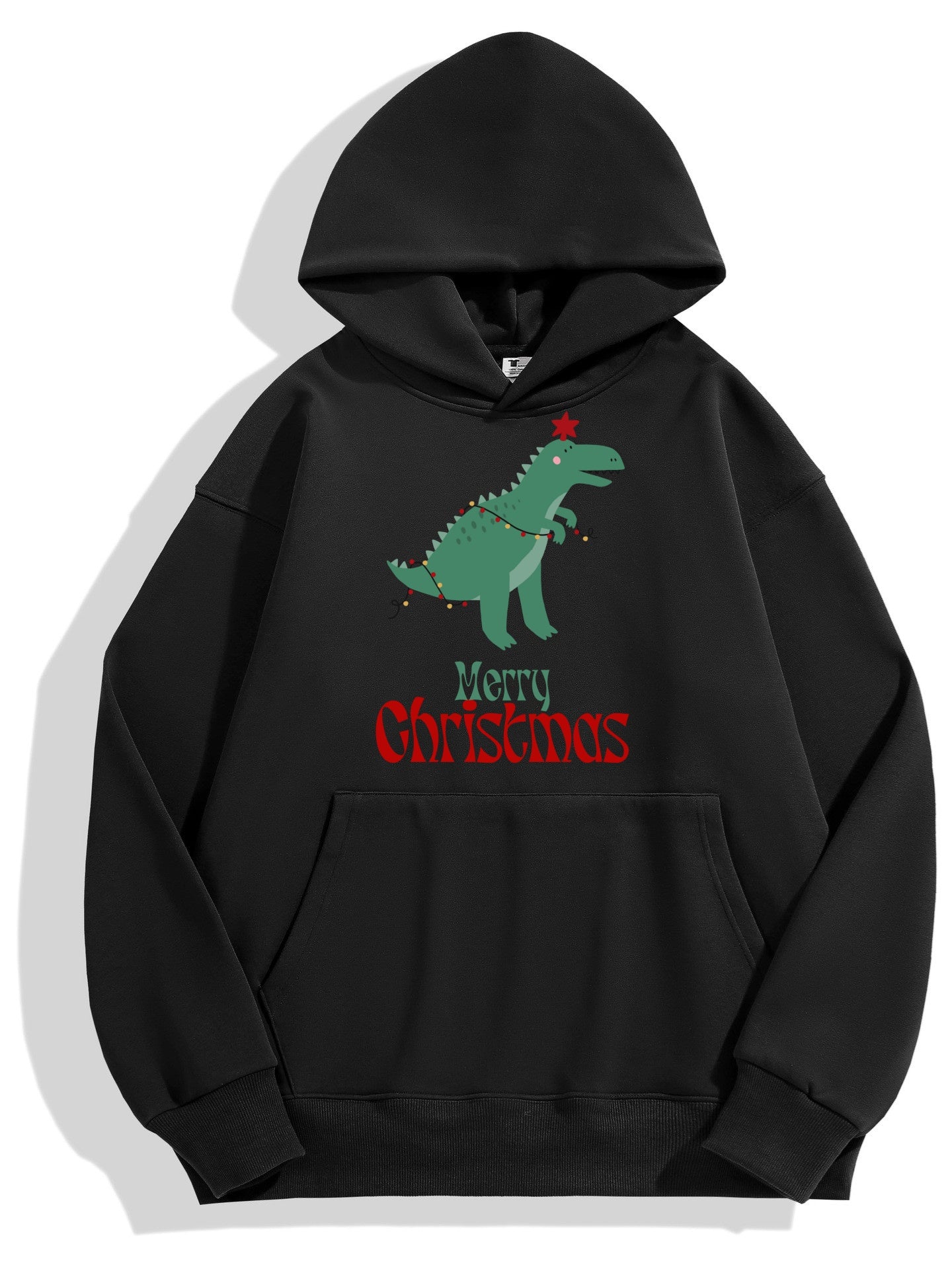 Christmas Dinosaur Printed Cotton Hoodie