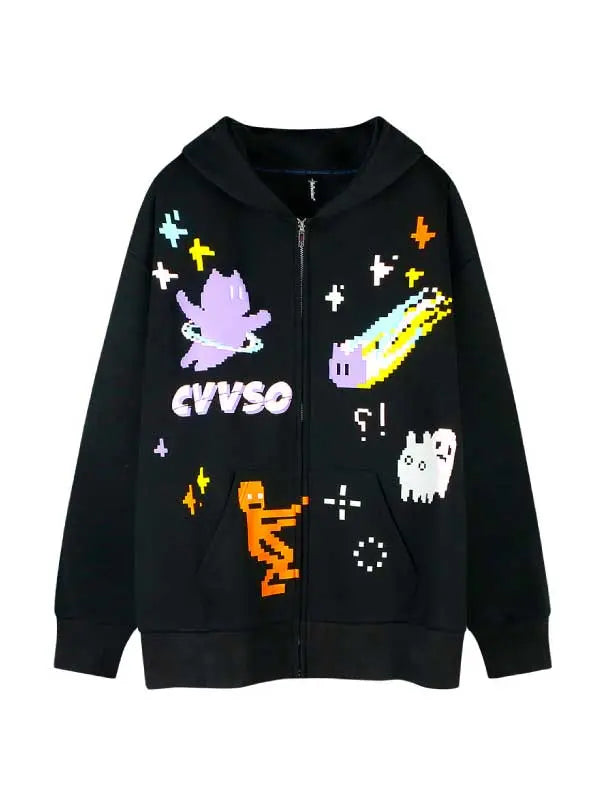 Women's Cartoon Graphic Zip-up Hoodie - Emma Bridess