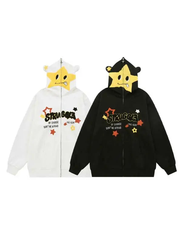 Star Letter Graphic Full Zip-up Hoodie - Emma Bridess