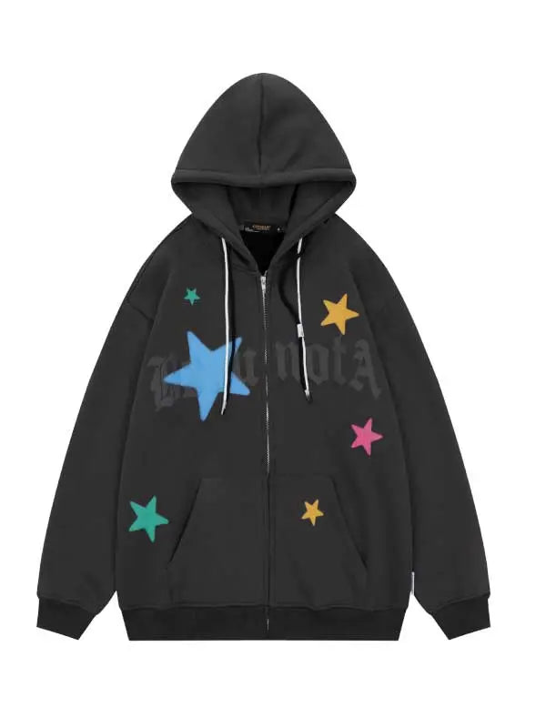 Colorful Star Drawstring Zip-up Hoodie - Emma Bridess