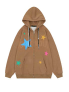 Colorful Star Drawstring Zip-up Hoodie - Emma Bridess