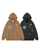 Colorful Star Drawstring Zip-up Hoodie - Emma Bridess