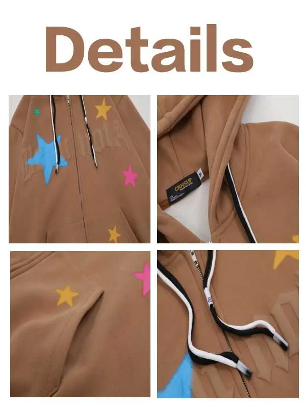 Colorful Star Drawstring Zip-up Hoodie - Emma Bridess