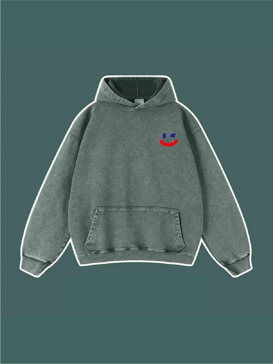 Smile Embroidered Hoodie Kangaroo Pocket - Emma Bridess