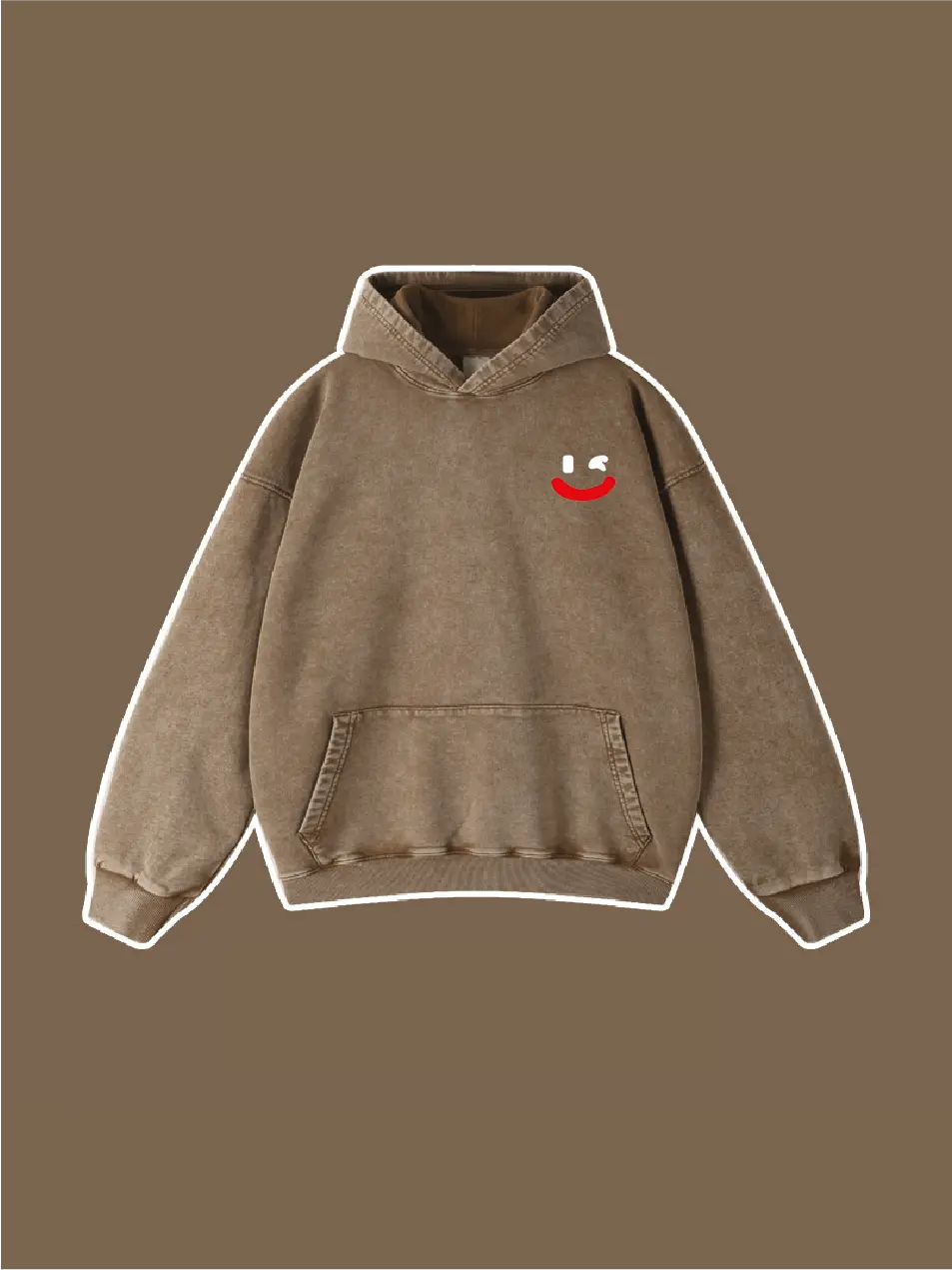 Smile Embroidered Hoodie Kangaroo Pocket - Emma Bridess