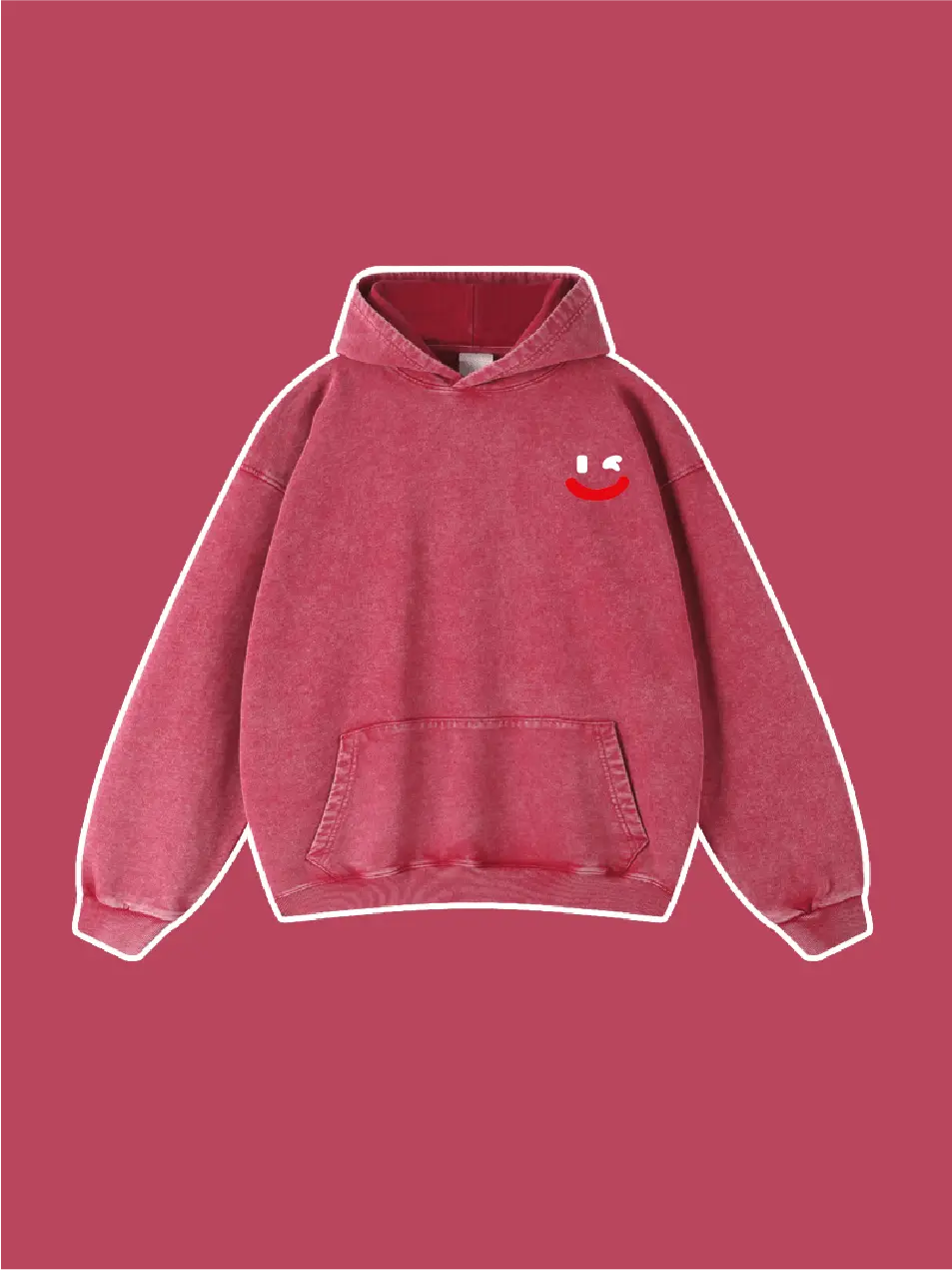 Smile Embroidered Hoodie Kangaroo Pocket - Emma Bridess