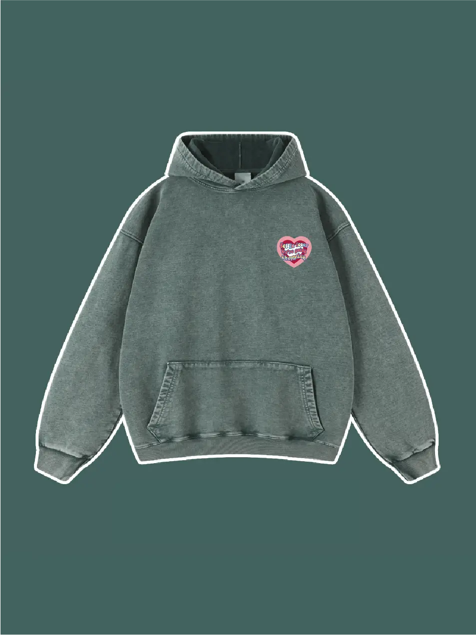 Heart Pattern Washed Vintage Hoodie - Emma Bridess