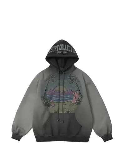 Hawaiian Beach Printed Retro Hoodie