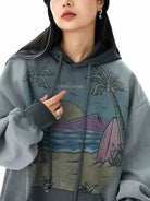 Hawaiian Beach Printed Retro Hoodie