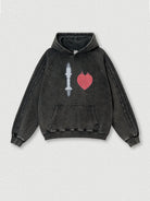 Vintage Heart Print Fleece Hoodie