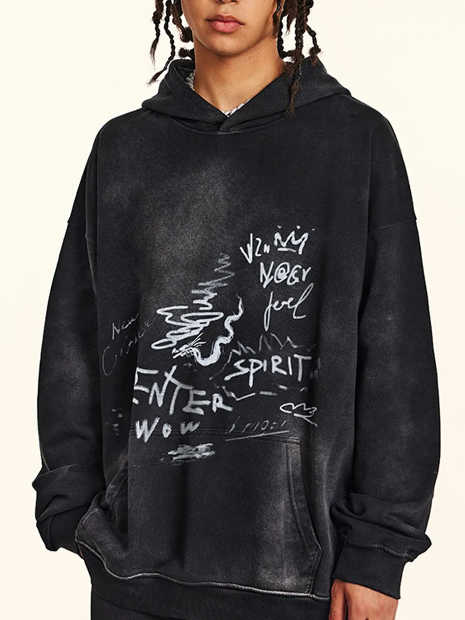 Washed Vintage Graffiti Hoodie