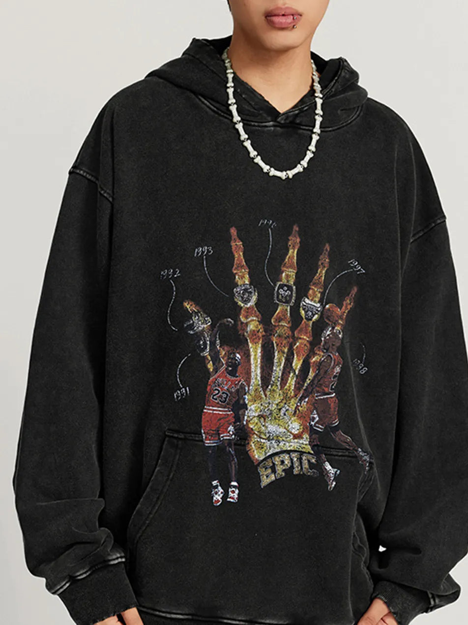 Bulls Heat nba Washed Vintage Print Hoodie