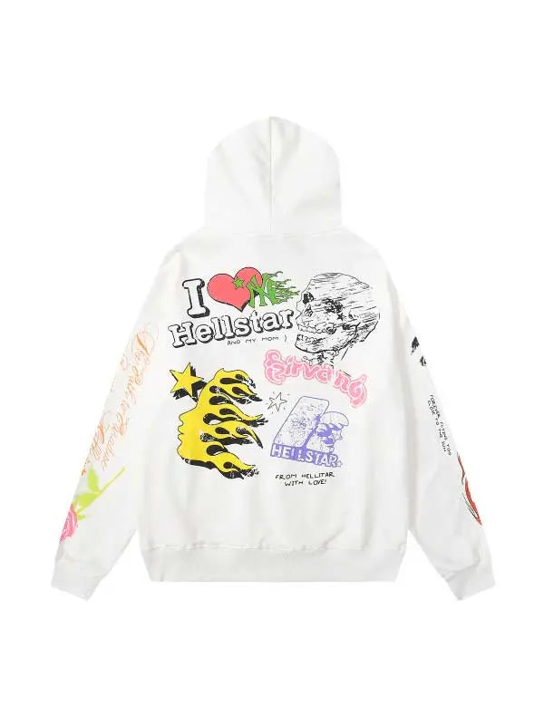 Cute White Graffiti Pattern Hellstar Hoodies - Emma Bridess