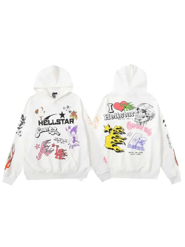 Cute White Graffiti Pattern Hellstar Hoodies - Emma Bridess