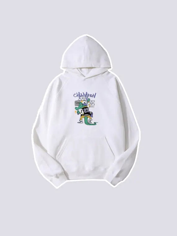 Champion Crocodile Printed Cotton Hoodie with Pocket for Men