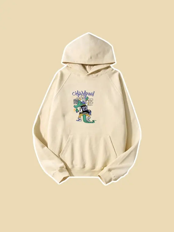 Champion Crocodile Printed Cotton Hoodie with Pocket for Men