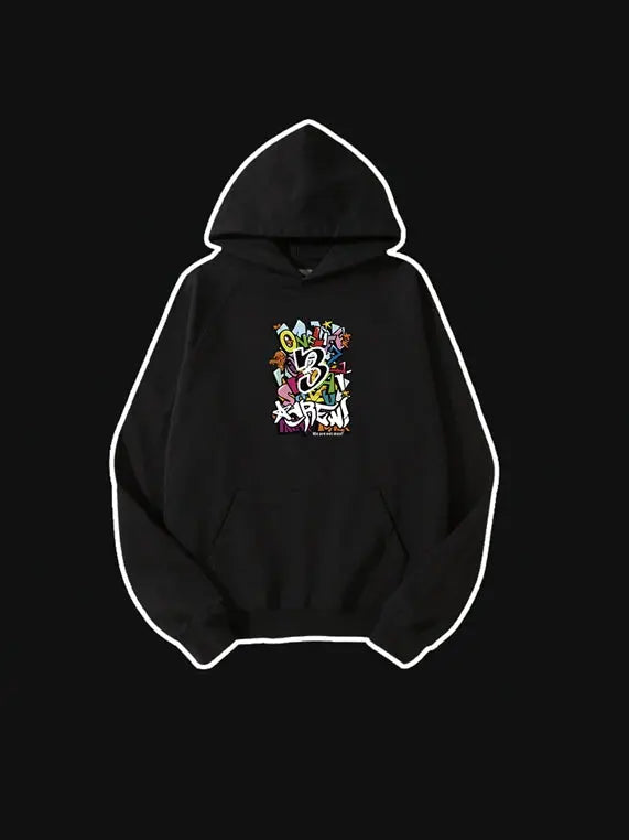 Men Colorful Doodle Letter Printed Cotton Hoodie