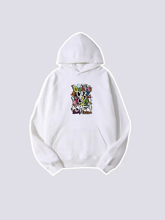 Men Colorful Doodle Letter Printed Cotton Hoodie