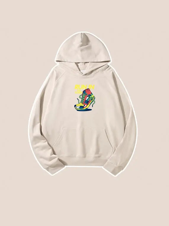 Cartoon Run Shoes Printed Hooded Sweatshirt Pocket Cotton Hoodie Emma Bridess