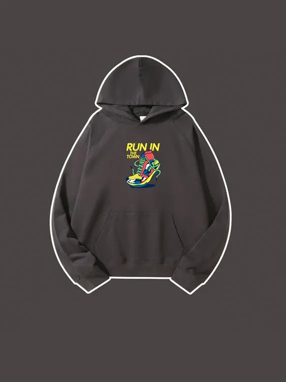 Cartoon Run Shoes Printed Hooded Sweatshirt Pocket Cotton Hoodie Emma Bridess