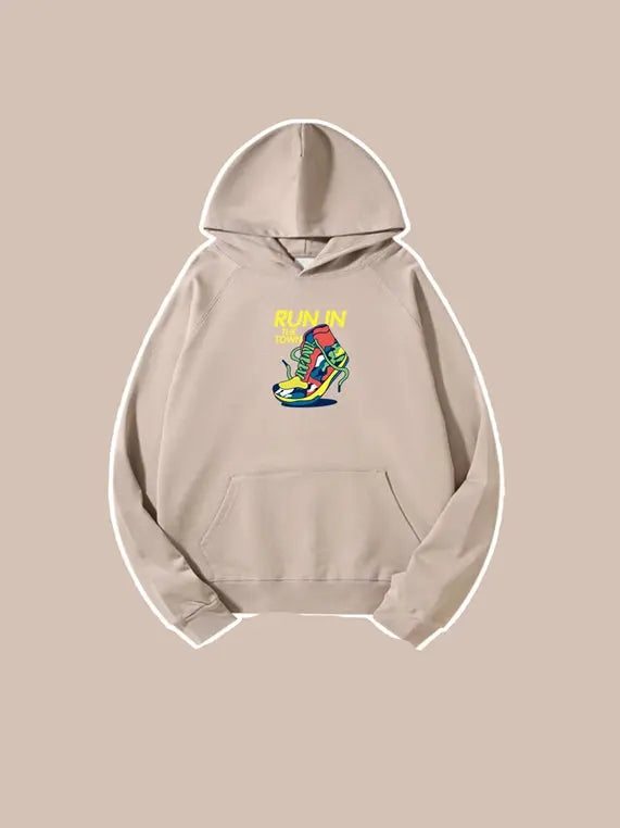 Cartoon Run Shoes Printed Hooded Sweatshirt Pocket Cotton Hoodie Emma Bridess