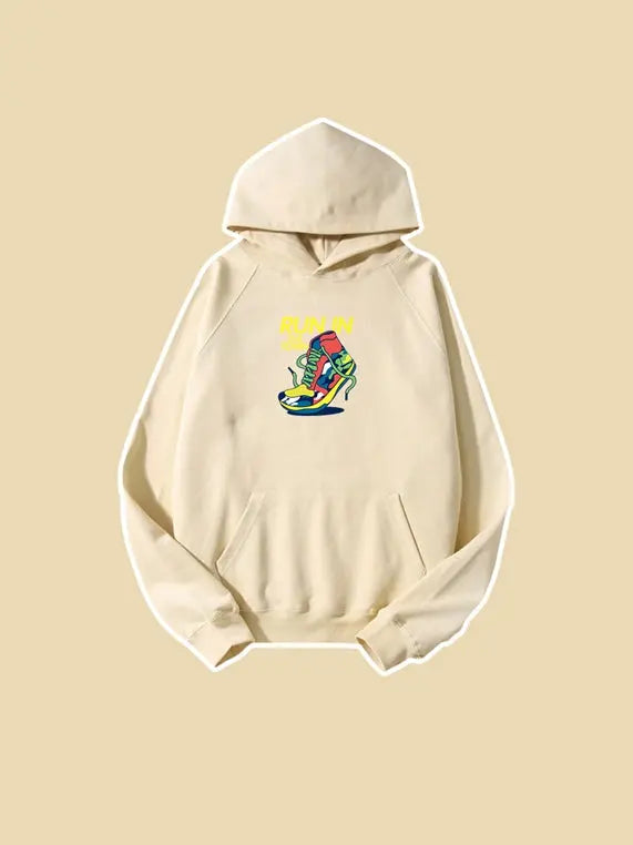 Cartoon Run Shoes Printed Hooded Sweatshirt Pocket Cotton Hoodie Emma Bridess