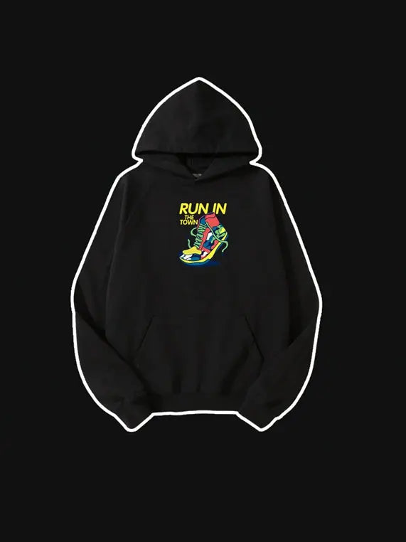 Cartoon Run Shoes Printed Hooded Sweatshirt Pocket Cotton Hoodie Emma Bridess