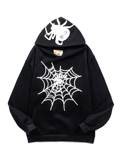 Spiderweb Print Vintage Hoodie