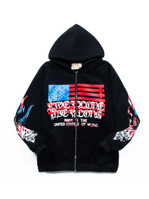 Flag Flame Zipper Cotton Hoodie