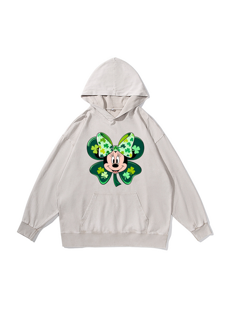 360g Minnie Printed Cotton Wash Old Hoodie for St. Patrick's Day Emma Bridess