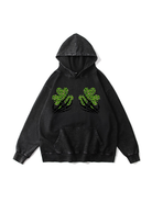 360g Shamrock Printed Wash Old Cotton Hoodie for St. Patrick's Day Emma Bridess