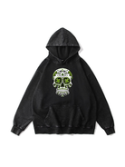 360g Four-leaf Clover Skull Printed Wash Old Cotton Hoodie for St. Patrick's Day Emma Bridess