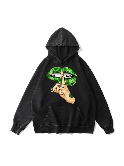 360g Hush Printed Wash Old Cotton Hoodie for St. Patrick's Day Emma Bridess