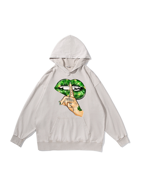 360g Hush Printed Wash Old Cotton Hoodie for St. Patrick's Day Emma Bridess