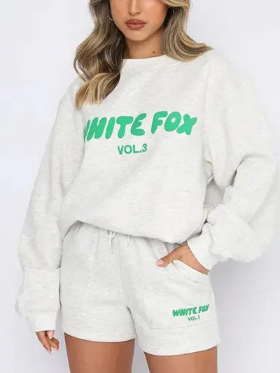 Women's Letter Print Crewneck Sweatshirt And Shorts Set