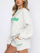 Women's Letter Print Crewneck Sweatshirt And Shorts Set