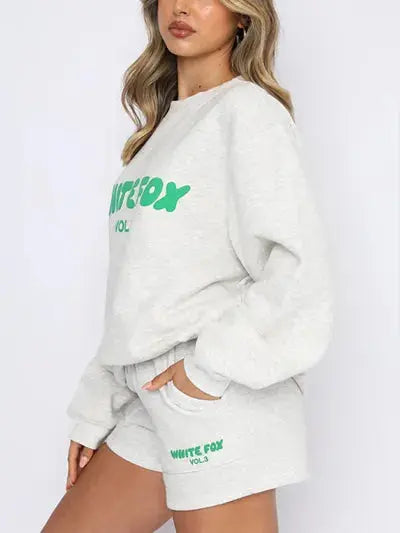 Women's Letter Print Crewneck Sweatshirt And Shorts Set