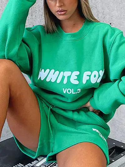 Women's Letter Print Crewneck Sweatshirt And Shorts Set