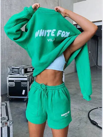 Women's Letter Print Crewneck Sweatshirt And Shorts Set