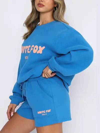 Women's Letter Print Crewneck Sweatshirt And Shorts Set