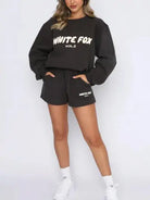 Women's Letter Print Crewneck Sweatshirt And Shorts Set