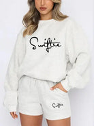 Women's Letter Print Crewneck Sweatshirt And Shorts Set