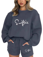 Women's Letter Print Crewneck Sweatshirt And Shorts Set