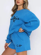 Women's Letter Print Crewneck Sweatshirt And Shorts Set