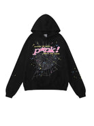 Pink Sp5der Hoodies With Rhinestone Letter Pattern - Emma Bridess