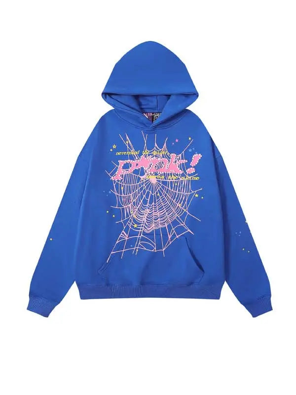 Pink Sp5der Hoodies With Rhinestone Letter Pattern - Emma Bridess