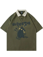 Y2K Cat Graphic Polo Collar Tees