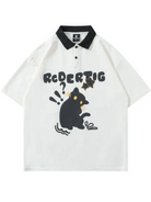 Y2K Cat Graphic Polo Collar Tees