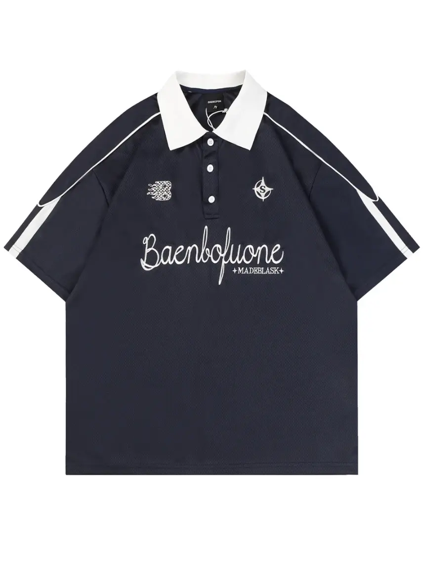 Letter Graphic Half Button Polo Shirt